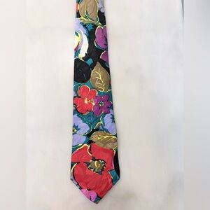Vintage John Henry 100% Silk Crepe Floral Necktie Multicolor Bold USA Made